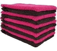 kidparadise Gants de Toilette 14 x 22 cm - Coton - Lot de 10 Gants (Marron/Fushia)
