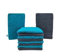 kidparadise Gants de Toilette Taille 14x22 cm 100% Coton - Lot de 10 Gants de Toilette Turquoise-Gris