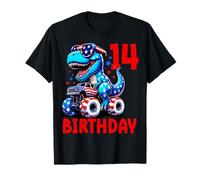 Kids 14th Birthday T-Rex Riding Monster Truck 4 juillet T-Shirt