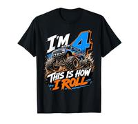 Kids 4th Birthday Monster Truck 4 yrs Old Boy Theme Party T-Shirt