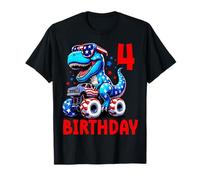 Kids 4th Birthday T-Rex Riding Monster Truck 4 juillet T-Shirt