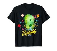 Kids 8th Birthday Jungle Theme Butterflies Balloons Girls T-Shirt