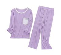 Kids a ama Sets 2-Piece Boys Girls Cotton eepwear with Long Sleeve Pocket Top & Soft Pants, Comfortable Toddler y amas (Purple, 4-5 Years) o66o