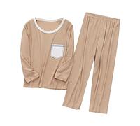 Kids a ama Sets 2-Piece Boys Girls Cotton eepwear with Long Sleeve Pocket Top & Soft Pants, Comfortable Toddler y amas (Khaki, 5-6 Years) o43o