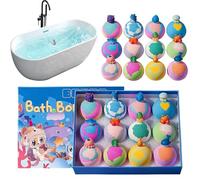 Kids Bath Balls 9.05*7.1*2.28in | 12 Pieces Colorful Gentle Rainbow Foaming,Kids Stocking Stuffers Bath Balls - for Teen Family Friends Children Boys Girls Daughter