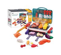 Kids BBQ Grill Playset - Sensory Pretend Barbecue Kit with Sizzling