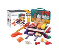 Kids BBQ Grill Toys Set, Kids Pretend Kitchen Role Play Set, Kitchen Toy Sets with Spray Sound & Color-Changing Food 30+ PCS Play Kitchens Accessories,Simulation Camping Cooking Interactive Toys