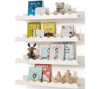 Kids' Bookshelf Set of 4 - White Floating Nursery Book Shelves, Picture Ledge Shelf for Wall Decor and Storage - Perfect for Books, Toys, Photo Frames, and Nursery Décor