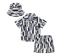 Kids Boys awaiian Clothes Set Toddler Short Sleeve Button Down Shirt and Casual Shorts with Bucket Hat 3PCS Outfits Children Casual Matching Clothing Sets (B, 5-6 Years) c33s