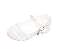 Kids Chaussures Mary Jane pour Filles Princesse Fille Chaussure Talon de Communion Ballerines Flat Fête Soie Lisse Brillante Perles Anniversaire, Cole