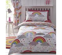 Kids Club Housse de Couette réversible en Coton mélangé avec Nuages et arcs-en-Ciel pour lit Simple Blanc