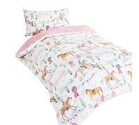 Kids Club - Parure de lit Simple - Housse de Couette et taie d'oreiller - Motif Chevaux - pour Fille
