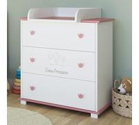 Kids Collective Commode à Langer Commode Table à Langer avec Plan à Langer à 3 tiroirs et Gravure Petite Princesse en Blanc Rose Fille Made in Europe