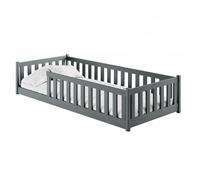 Kids Collective Lit au Sol Enfant 80x180 cm avec barrière de sécurité, Matelas et sommier à Lattes, lit Montessori, Lit Simple pour Enfants et Adolescents | Graphite | de 3 à 12 Ans
