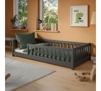 Kids Collective Lit au Sol Enfant 90x200 cm avec barrière de sécurité et sommier à Lattes, lit Montessori, Lit Simple pour Enfants et Adolescents | Graphite | de 4 à 18 Ans