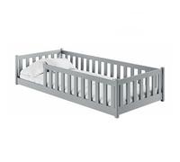 Kids Collective Lit au Sol Enfant 90x200 cm avec barrière de sécurité et sommier à Lattes, lit Montessori, Lit Simple pour Enfants et Adolescents | Gris | de 4 à 18 Ans
