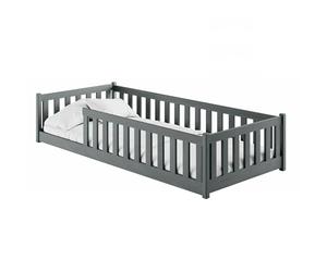 Kids Collective Lit au Sol Enfant 90x200 cm avec barrière de sécurité et sommier à Lattes, lit Montessori, Lit Simple pour Enfants et Adolescents | Graphite | de 4 à 18 Ans