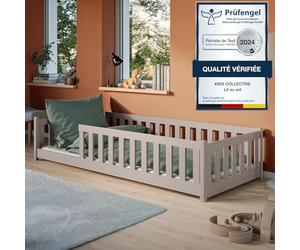 Kids Collective Lit au Sol pour Enfants 90x200 cm avec Protection Anti-Chute et sommier à Lattes Lit Simple Montessori avec barrières pour garçons | Cachemire