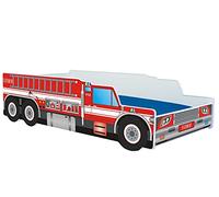 Kids Collective - Lit auto pour enfants et adolescents - 70 x 140 cm - 80 x 160 cm - Avec protection anti-chute et matelas - Lit de jeu motif pompier, camion de pompier - de la naissance à 6 ans année