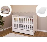 Kids Collective Lit bébé 70 x 140 cm avec matelas et tiroir - Lit à barreaux transformable en hauteur - Blanc - Fabriqué en Europe - 70 x 140 cm - De la naissance à 6 ans