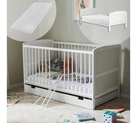 Kids Collective Lit bébé 70x140 avec tiroir et Matelas Lit à barreaux Transformable réglable en Hauteur & barreaux Amovibles | Blanc pin Massif Made in Europe