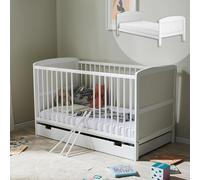 Kids Collective Lit bébé 70x140 cm avec tiroir - Lit à barreaux évolutif réglable en Hauteur barreaux Amovibles | Blanc pin Massif Made in Europe