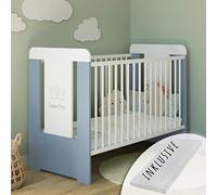 Kids Collective Lit bébé à barreaux avec matelas et gravure Petit Prince 60 x 120 cm, hauteur réglable, échelons amovibles, blanc, fabriqué en Europe, de la naissance à 3 ans