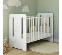 Kids Collective Lit bébé à barreaux avec Motif Ourson - Réglable en Hauteur - 60 x 120 cm - avec barreaux Amovibles - Blanc - Fabriqué en Europe