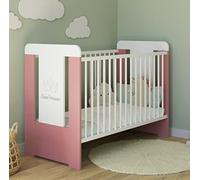Kids Collective Lit bébé à barreaux avec petite gravure princesse 60 x 120 cm, hauteur réglable, barreaux amovibles, blanc et rose, fabriqué en Europe, de la naissance à 3 ans