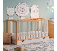 Kids Collective Lit bébé avec tiroir - Lit à barreaux - 60 x 120 cm et 70 x 140 cm - Hauteur réglable et échelons amovibles - 70 x 140 cm - En bois de hêtre naturel - Blanc naturel - Très stable
