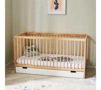 Lit bébé 60x120 avec tiroir - Lit à barreaux pour bébé - Réglable en hauteur - Barreaux amovibles - Bois de hêtre - Naturel