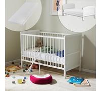 Kids Collective Lit convertible en lit bébé 60 x 120 cm avec matelas, sommier à lattes et protection anti-chute en bois massif 120 x 60 | blanc, très stable Fabriqué en Europe