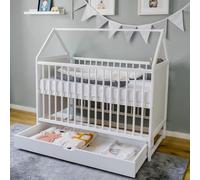 Kids Collective Lit d'appoint pour bébé - 120 x 60 cm - Blanc - avec tiroir - Réglable en Hauteur et Transformable