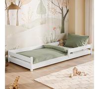 Kids Collective Lit de sol, 80 x 160 cm, avec protection anti-chute et sommier à lattes, Montessori - Lit simple pour enfant et adolescent - Lit simple avec matelas en option - Blanc - De 3 à 10 ans
