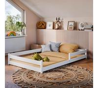 Kids Collective Lit de sol Montessori - 120 x 200 cm - Avec protection anti-chute et sommier à lattes - Lit à barreaux - Pour enfant et adolescent - Lit simple en option avec matelas - Blanc