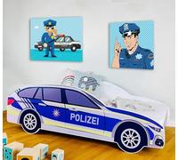 Kids Collective Lit de Voiture Lit d'enfant Lit d'adolescent 70x140 cm avec Protection Contre Les Chutes | Police Voiture de Police Policier Enfants Lit de Jeu 70x140 cm