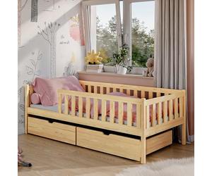 Kids Collective Lit d'enfant avec deux tiroirs, protection anti-chute et sommier à lattes, lit pour enfant | Sécuritaire et stable | autres tailles 80x160, 80x180, 90x200 cm | 90x190cm: de 4 à 13 ans