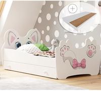 Kids Collective Lit d'enfant Lit d'adolescent 70x140 cm avec Matelas, tiroir et sommier à Lattes, Motif Chat Bois MDF Made in Europe