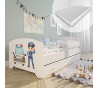 Kids Collective Lit Enfant 70x140 / 80x160 cm, Ensemble Complet avec Matelas, sommier, tiroir et barrière de sécurité | Lit Simple pour Enfants de 2 à 10 Ans | 80x160 cm | Blanc avec Motif au Choix