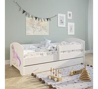Kids Collective Lit Enfant 70x140 / 80x160 cm, Ensemble Complet avec Matelas, sommier, tiroir et barrière de sécurité | Lit Simple pour Enfants de 2 à 10 Ans | 80x160 cm | Blanc avec Motif au Choix