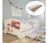 Kids Collective Lit Enfant 70x140 / 80x160 cm, Ensemble Complet avec Matelas, sommier, tiroir et barrière de sécurité | Lit Simple pour Enfants de 2 à 10 Ans | 80x160 cm | Blanc avec Motif au Choix
