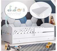 Kids Collective Lit Enfant 70x140 / 80x160 cm, Ensemble Complet avec Matelas, sommier, tiroir et barrière de sécurité | Lit Simple pour Enfants de 2 à 10 Ans | 80x160 cm | Blanc avec Motif au Choix