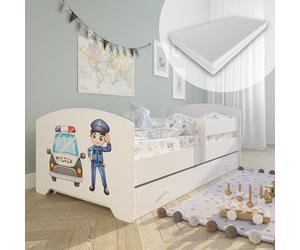 Kids Collective Lit Enfant 70x140 / 80x160 cm, Ensemble Complet avec Matelas, sommier, tiroir et barrière de sécurité | Lit Simple pour Enfants de 2 à 10 Ans | 80x160 cm | Blanc avec Motif au Choix