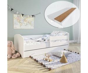 Kids Collective Lit Enfant 70x140 / 80x160 cm, Ensemble Complet avec Matelas, sommier, tiroir et barrière de sécurité | Lit Simple pour Enfants de 2 à 10 Ans | 80x160 cm | Blanc avec Motif au Choix