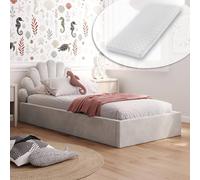 Lit enfant 90x200 avec coffre - Matelas + sommier inclus - Lit hydraulique - Tête de lit coquillage - De 4 à 18 ans - Velours gris