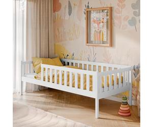 Kids Collective Lit Enfant avec Barre de Sécurité, Sommier | Sécuritaire et Stable | Autres tailles : 80x160, 80x180, 90x200 cm | 90x190 cm de 4 à 13 ans, Couleur Blanc
