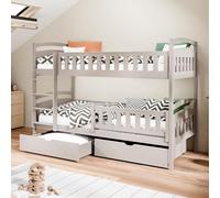 Kids Collective lit mezzanine, 90 x 200 cm, avec deux tiroirs, sommier à lattes, protection anti-chute, transformable en deux lits simples en bois massif