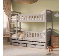 Kids Collective Lit mezzanine, 90 x 200 cm, superposé, avec fonction extensible, deux tiroirs, sommier à lattes, protection anti-chute, transformable en trois lits simples, en bois massif en cachemire