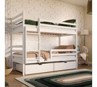 Kids Collective Lit Mezzanine 90x200 avec 2 tiroirs Lit superposé avec Protection Contre Les Chutes et sommier à Lattes, Transformable en Deux Lits pour Enfants, en Bois Massif Blanc, lit Fonctionnel