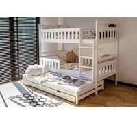 Kids Collective Lit Mezzanine 90x200 avec lit gigogne Lit superposé avec Fonction gigogne, Deux tiroirs, sommier à Lattes, barrière de sécurité, Transformable en Trois Lits Simples, Bois Massif Blanc